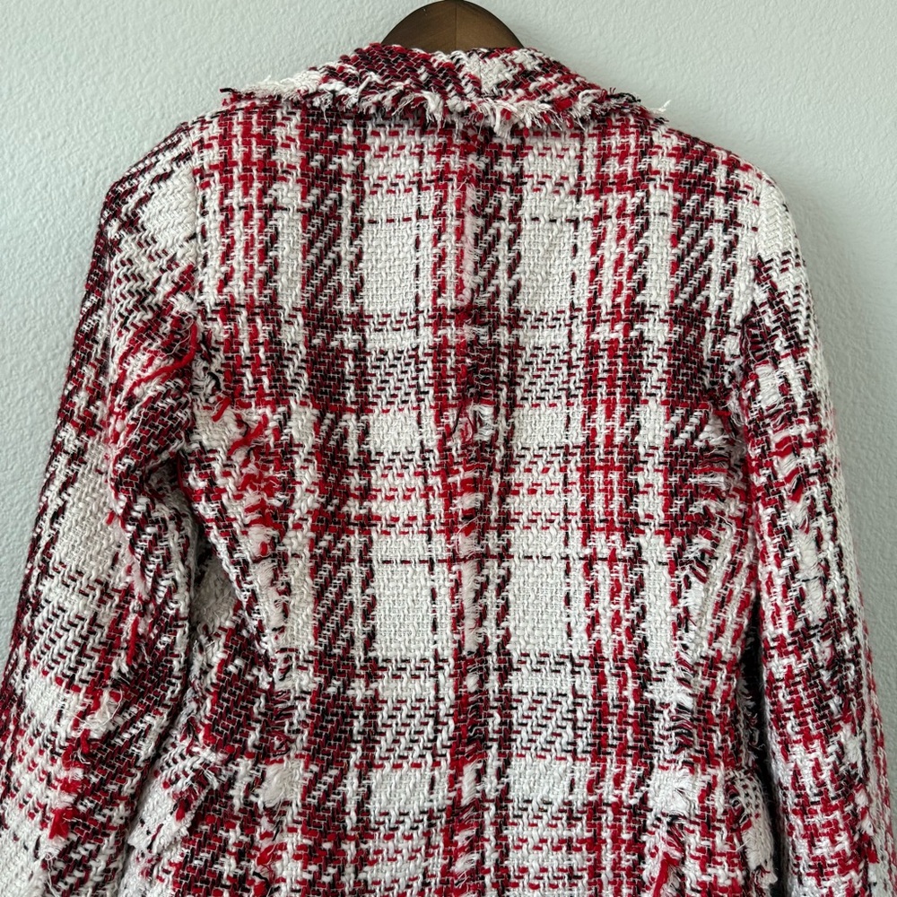 RARE Zara Red White Tweed Blazer Rhinestone Jewled abutting Double breasted XS - Picture 13 of 17